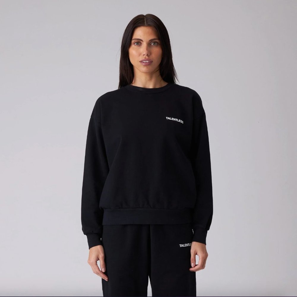 TALENTLESS Black Crewneck Sweatshirt with Small Logo